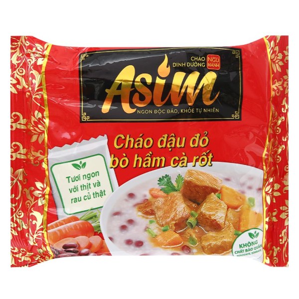 Cháo Ăn Liền Gấu Đỏ Asim Đậu Đỏ Bò Hầm Cà Rốt Gói 72G