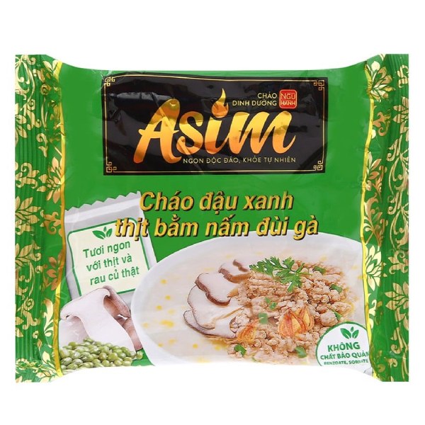 Cháo Ăn Liền Gấu Đỏ Asim Đậu Xanh Thịt Bằm Nấm Đùi Gà Gói 74G