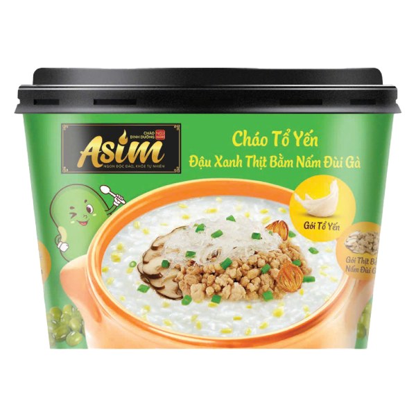 Cháo Ăn Liền Asim Tổ Yến Đậu Xanh Thịt Nấm Đùi Gà Tô 74G