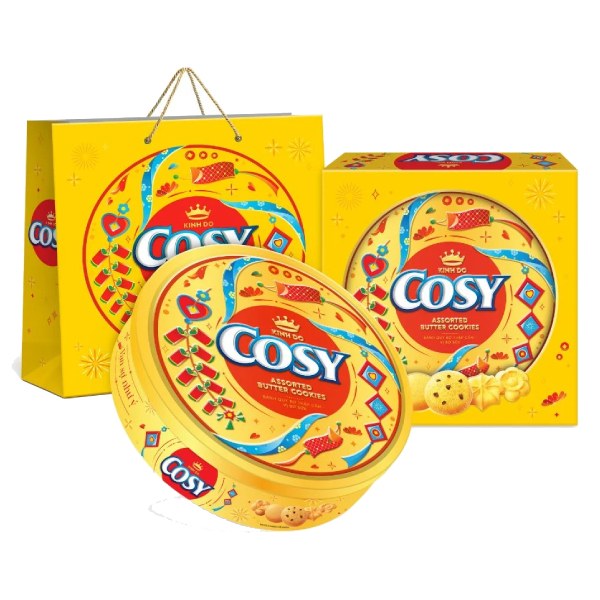 (Mẫu Tết) Bánh Quy Cosy Thập Cẩm Bơ Sữa Hộp Thiếc 390G