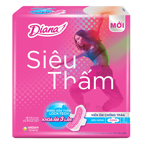 Băng Vệ Sinh Diana Siêu Thấm Siêu Mỏng Cánh 8 Miếng