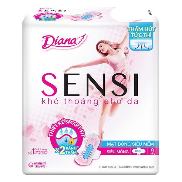 Băng Vệ Sinh Diana Sensi Siêu Mỏng Cánh 23Cm 8 Miếng