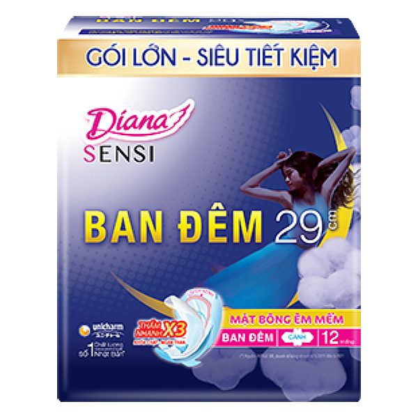 Băng Vệ Sinh Diana Sensi Đêm 29Cm Gói 12 Miếng