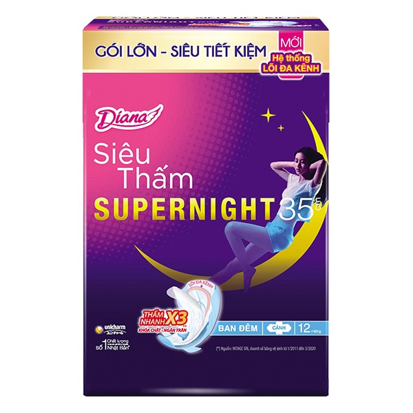 Băng Vệ Sinh Diana Super Night Siêu Thấm 35Cm 12 Miếng