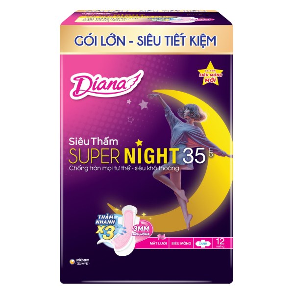 Băng Vệ Sinh Diana Super Night Siêu Thấm 35Cm 12 Miếng