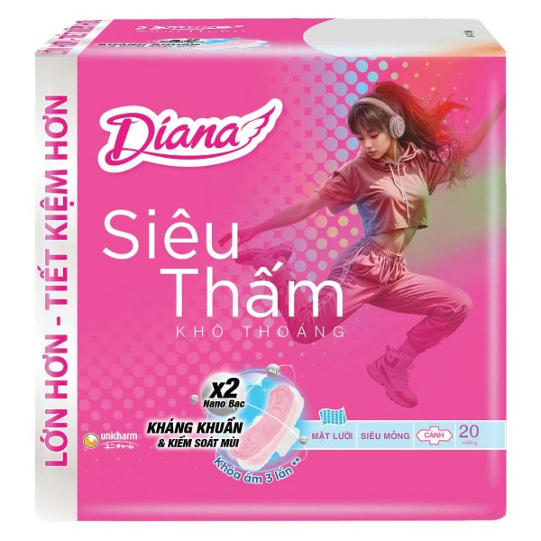 Băng Vệ Sinh Diana Siêu Thấm Siêu Mỏng Cánh Gói Lớn 20 Miếng