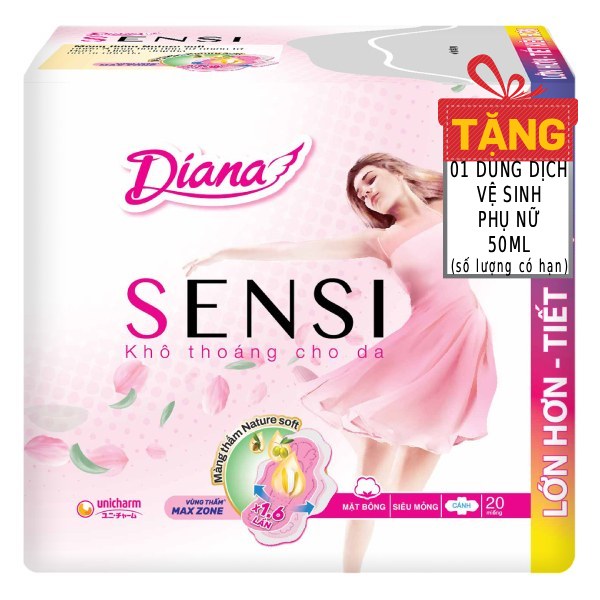 Băng Vệ Sinh Diana Sensi Siêu Mỏng Cánh 23Cm 20 Miếng