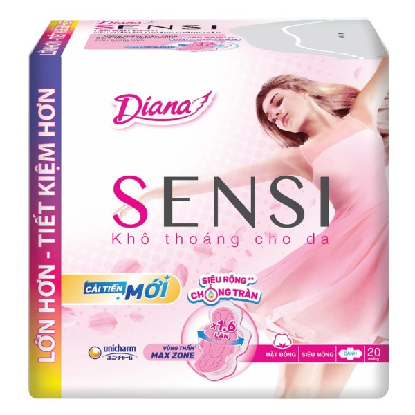 Băng Vệ Sinh Diana Sensi Siêu Mỏng Cánh 23Cm 20 Miếng