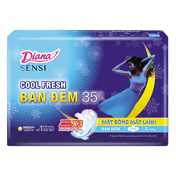 Băng Vệ Sinh Diana Sensi Cool Fresh Night Gói 3 Miếng*35Cm