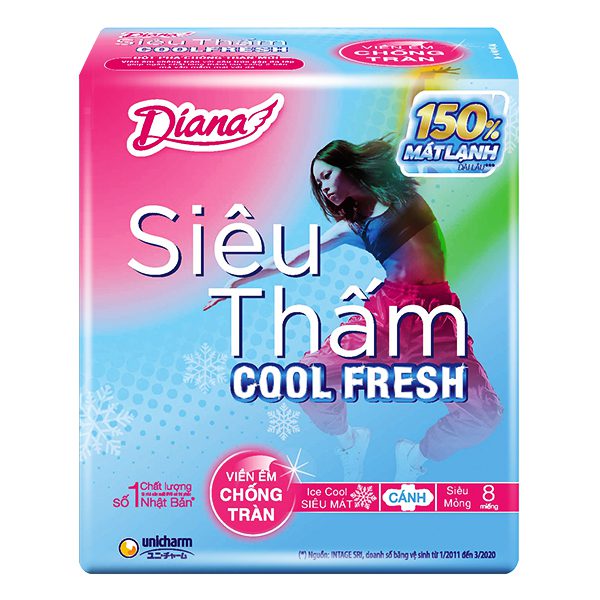 Băng Vệ Sinh Diana Siêu Thấm Siêu Mỏng Cánh Cool Fresh Gói 8 Miếng