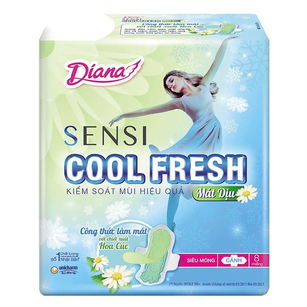 Băng Vệ Sinh Diana Sensi Mild Cool Mát Dịu Siêu Mỏng Cánh 8 Miếng