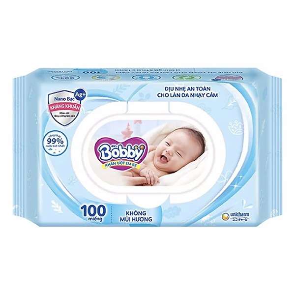 Khăn Ướt Bobby Care Không Hương 100 Miếng