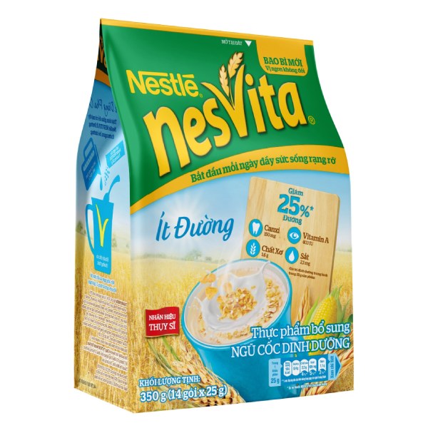 Bột Ngũ Cốc Dinh Dưỡng Nesvita Ít Đường 14 Gói*25G