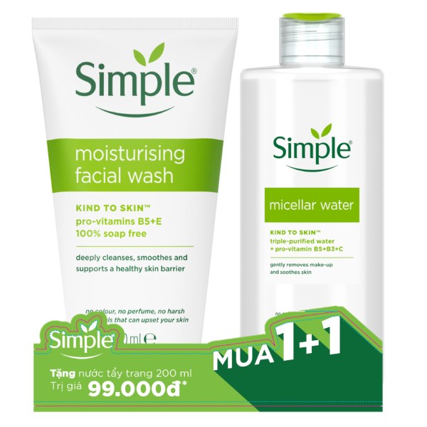 Combo Sữa Rửa Mặt Simple Cho Da Thường 150Ml Tặng Kèm Nước Tẩy Trang 200Ml