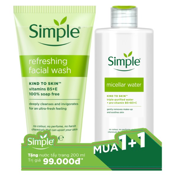Combo Sữa Rửa Mặt Simple Cho Da Nhạy Cảm 150Ml Tặng Kèm Nước Tẩy Trang 200Ml