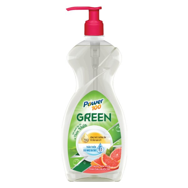 Nước Rửa Chén Power 100 Green Tinh Dầu Bưởi Tây Chai 750G
