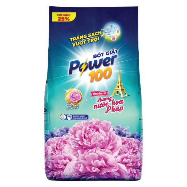 Bột Giặt Power 100 Hương Nước Hoa Pháp Quyến Rũ Túi 2.6Kg