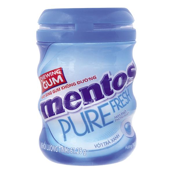 Kẹo Cao Su Mentos Pure Fresh Bạc Hà Không Đường Hũ 61.25G