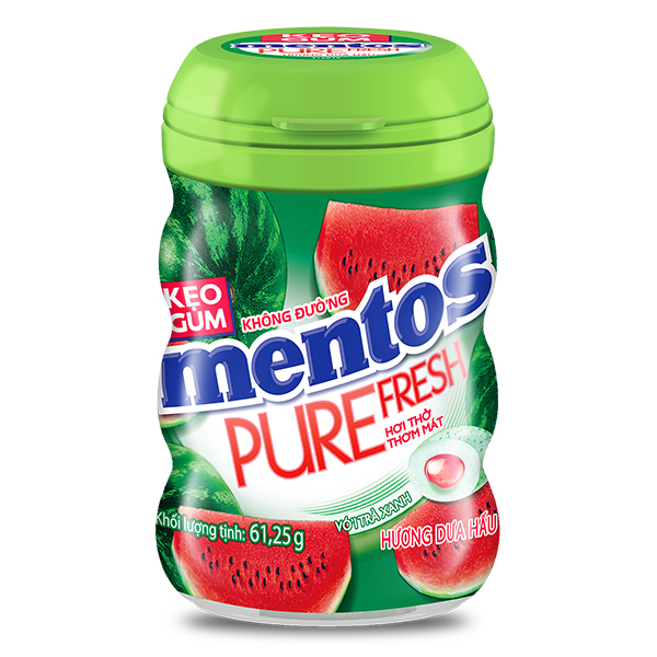 Kẹo Cao Su Mentos Pure Fresh Dưa Hấu Hũ 61.25G