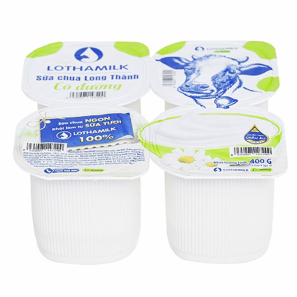 Lốc 4 Sữa Chua Ăn Lothamilk Long Thành Có Đường 100G