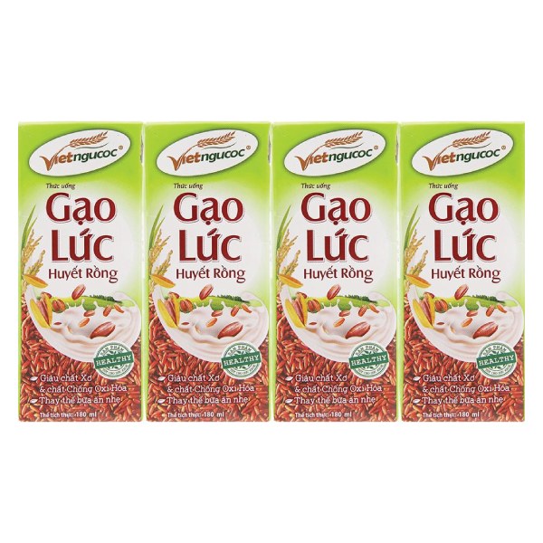 Lốc 4 Thức Uống Dinh Dưỡng Việt Ngũ Cốc Gạo Lức Huyết Rồng 180Ml