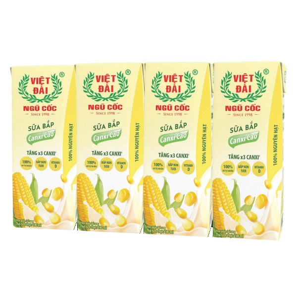 Lốc 4 Sữa Bắp Việt Đài Canxi Cao Hộp 180Ml