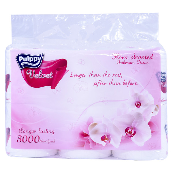 Lốc 6 Cuộn Giấy Lụa Cuộn Pulppy Velvet Hương Hoa