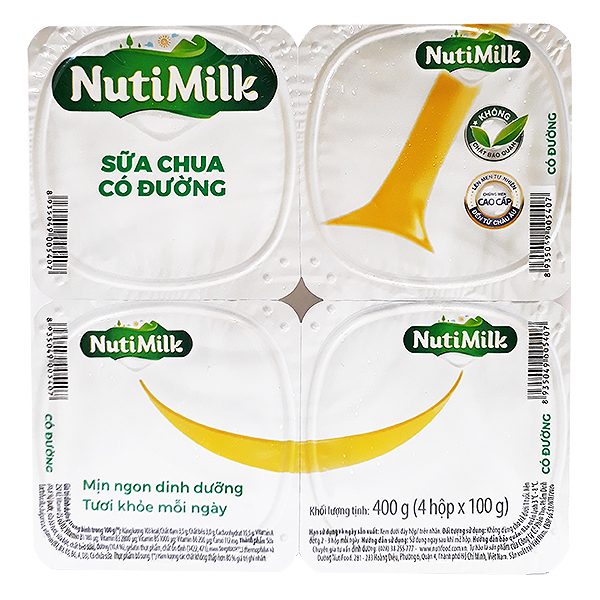 Lốc 4 Sữa Chua Ăn Nutimilk Có Đường 100G 