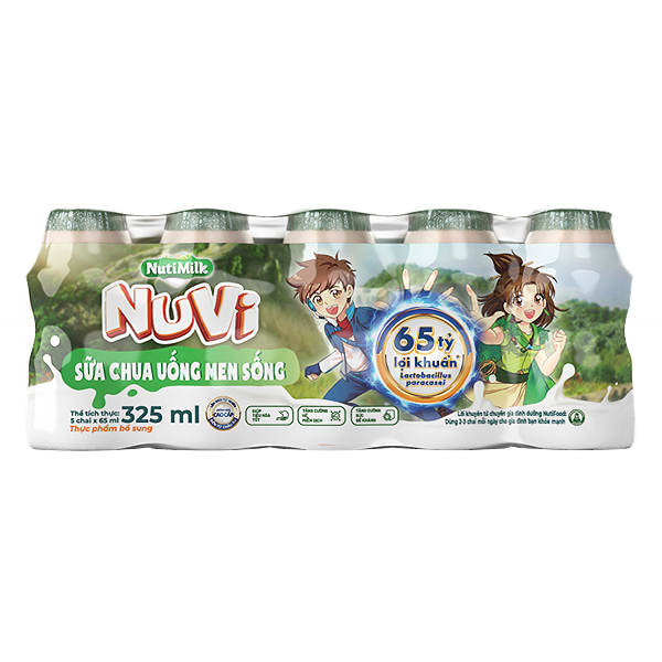 Lốc 5 Sữa Chua Uống Men Sống Nuvi Tự Nhiên 65Ml