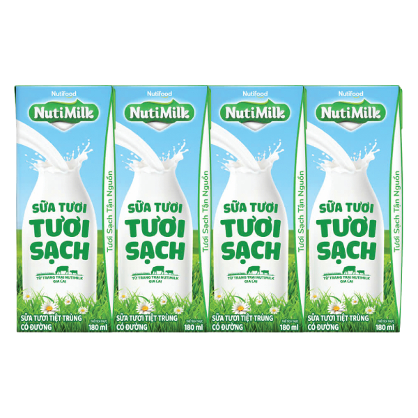 (Only Emartmall) Lốc 4 Sữa Tươi Tiệt Trùng Nutimilk Có Đường 180Ml