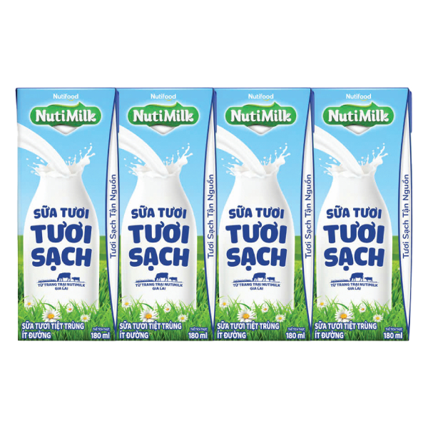 (Only Emartmall) Lốc 4 Sữa Tươi Tiệt Trùng Nutimilk Ít Đường 180Ml