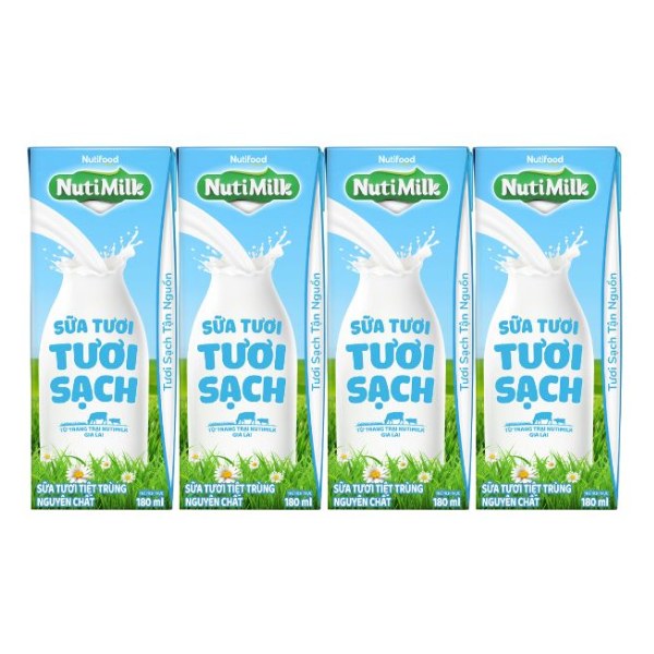 (Only Emartmall) Lốc 4 Sữa Tươi Tiệt Trùng Nutimilk Không Đường 180Ml