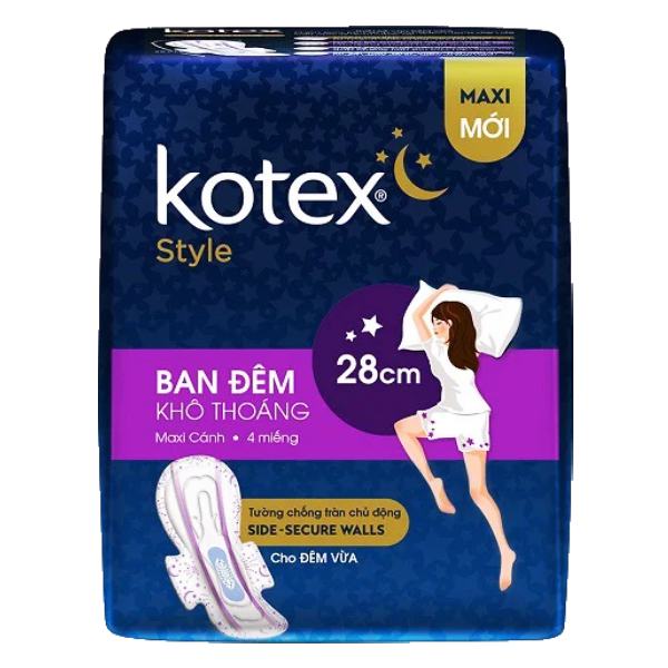 Băng Vệ Sinh Kotex Style Ban Đêm Siêu Mỏng Cánh 28Cm Gói 4 Miếng