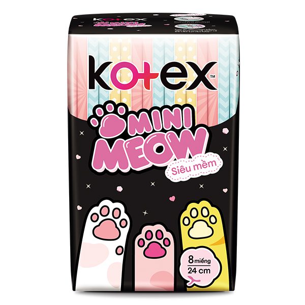 Băng Vệ Sinh Kotex Mini Meow Siêu Mềm Siêu Mỏng Cánh 8 Miếng*24Cm