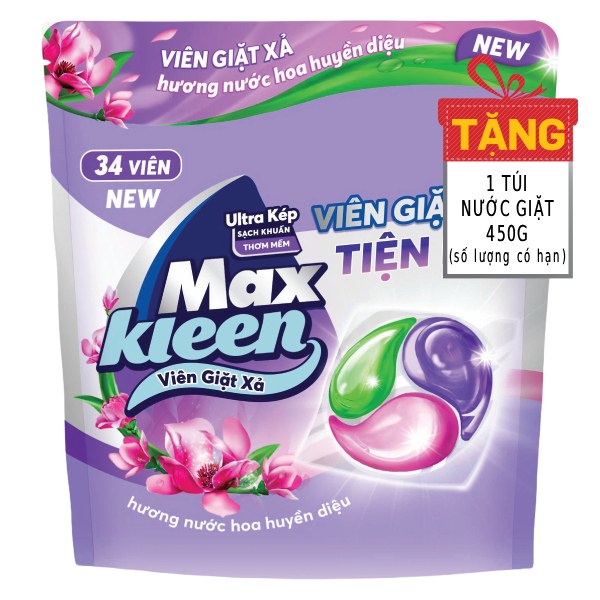 Viên Giặt Xả Max Kleen Huyền Diệu Túi 34 Viên