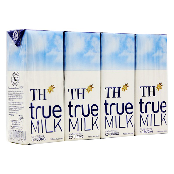 Lốc 4 Sữa Tươi Tiệt Trùng TH True Milk Có Đường Hộp Giấy 180Ml
