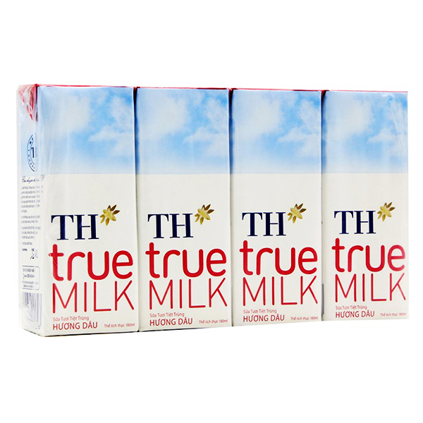 Lốc 4 Sữa Tươi Tiệt Trùng TH True Milk Hương Dâu Hộp Giấy 180Ml