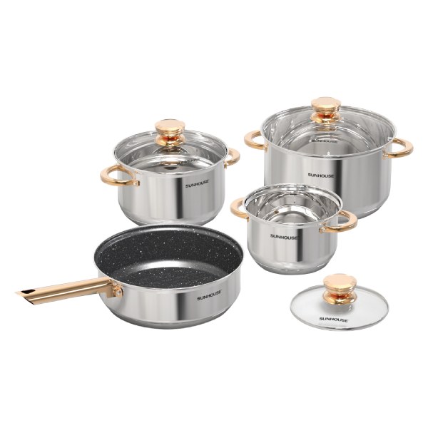Bộ Nồi Chảo Inox 5 Đáy Từ Sunhouse SHG789