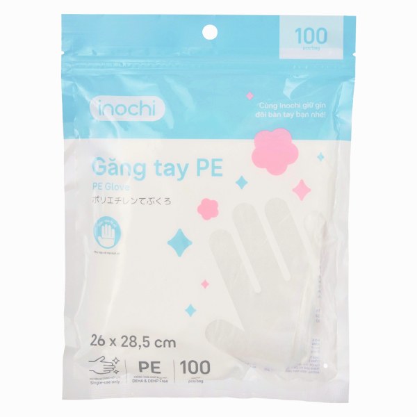 Găng Tay PE Inochi Túi 100 Cái 26Cm*28.5Cm