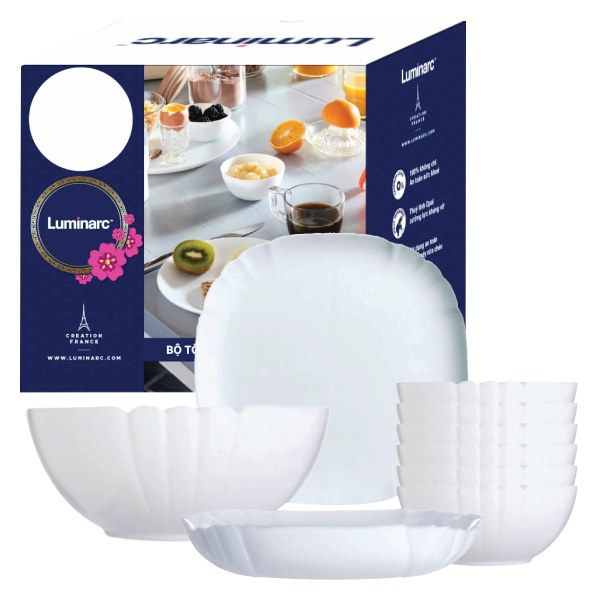Bộ Bàn Ăn Tô Chén Đĩa Thuỷ Tinh Luminarc Diwali Lotusia 9 Món