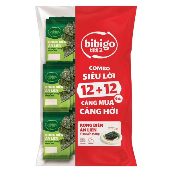 Lốc 12+12 Rong Biển Bibigo Vị Truyền Thống Gói 4G