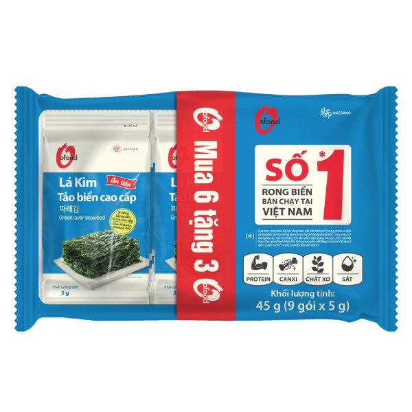 Lốc 6+3  Rong Biển Lá Kim Cao Cấp O'Food Gói 5G