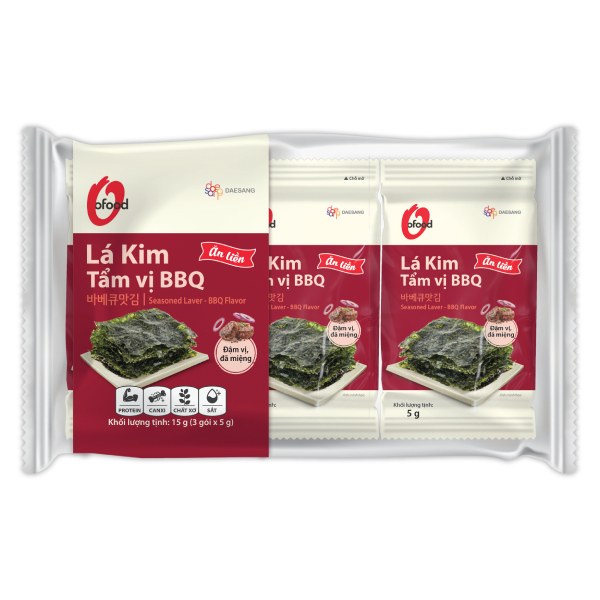 Lốc 3 Rong Biển Lá Kim O'Food Tẩm Vị BBQ Gói 5G