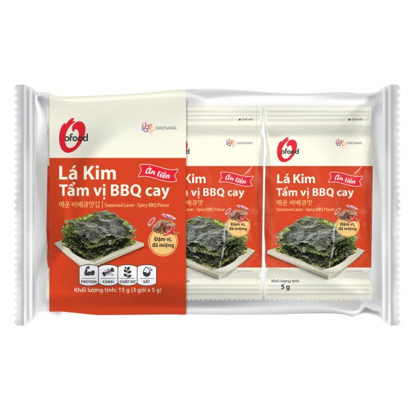 Lốc 3 Rong Biển Lá Kim O'Food Tẩm Vị BBQ Cay Gói 5G