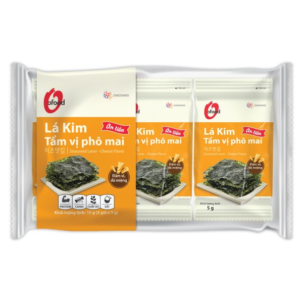 Lốc 3 Rong Biển Lá Kim O'Food Tẩm Vị Phô Mai Gói 5G