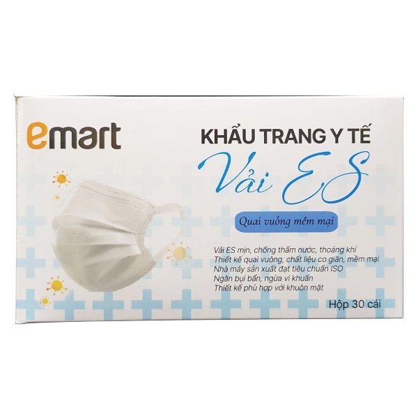Khẩu Trang Y Tế Vải ES Emart Quai Vuông Hộp 30 Cái
