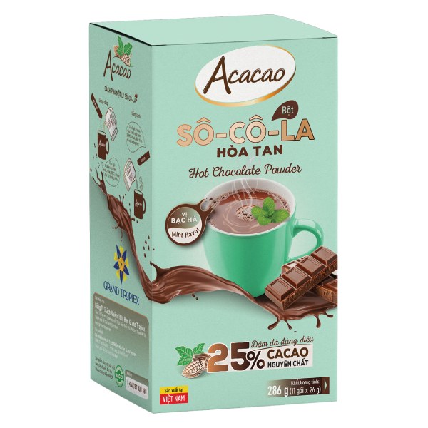 Bột Socola Acacao Bạc Hà Hộp 11 Gói*26G