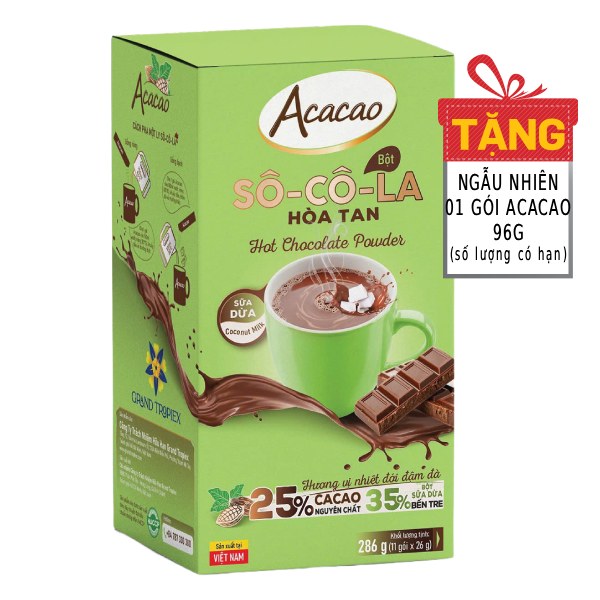 Bột Socola Acacao Sữa Dừa Hộp 11 Gói*26G