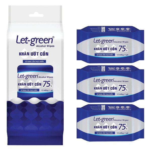 Lốc 3 Khăn Ướt Cồn Let Green Mini Gói 12 Miếng