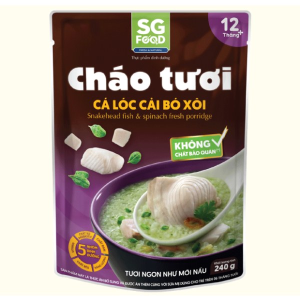 Cháo Tươi SG Food Cá Lóc Cải Bó Xôi 240G